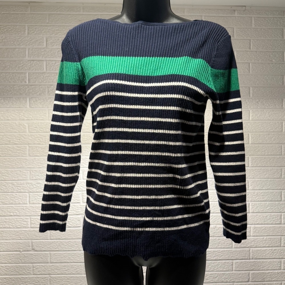 Lauren Ralph Lauren Striped Ribbed Boat Neck Sweater Long Sleeve